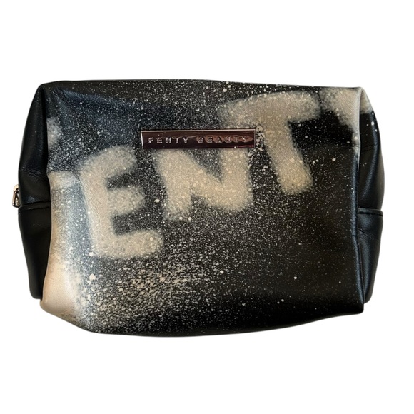 Fenty Beauty Black Splatter Logo Graphic Faux Leather Makeup Pouch Cosmetics Bag - Picture 1 of 10